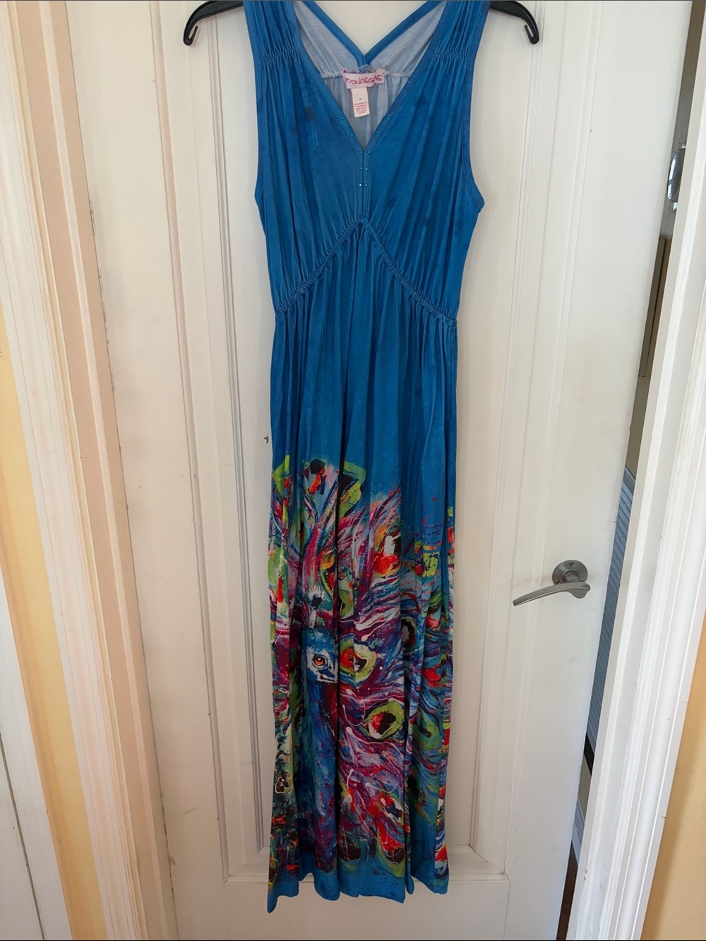 Like New Leoma Lovegrove Sleeveless Blue Maxi Peacock Dress